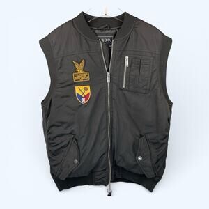 Akoo Men's Black Bomber Streetwear Vest with Patches Size XXL 98011